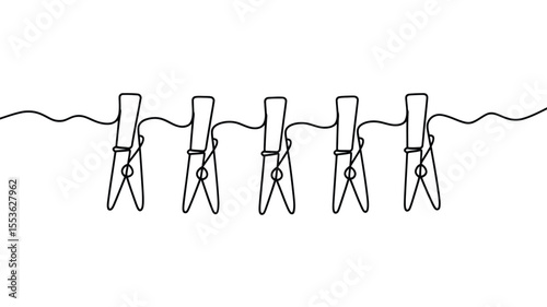 Simple line art of five clothes pins hanging on a clothesline