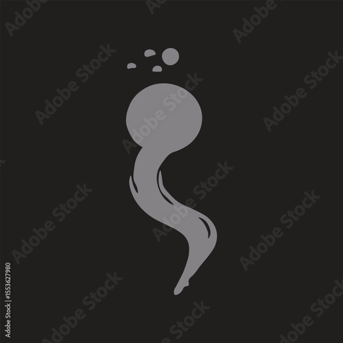 A stylized grey smoke or vapor illustration, rising with subtle bubbles, on a dark background. Ideal for themes of mystery, magic, scent, gas, or abstract natural phenomena.