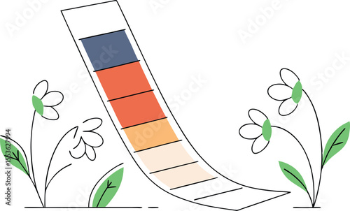 A chemistry-paper style vertical gradient strip where colors and flower silhouettes separate out