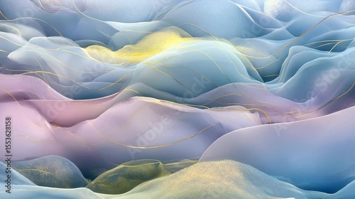 Abstract Composition With Flowing Waves In Soft Colors Gold Accents