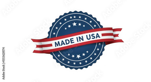 Made in usa badge with stars and stripes ribbon on a transparent background image