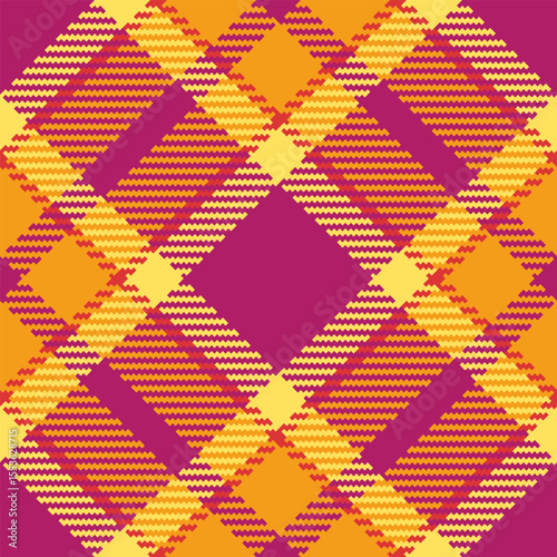 Vibrant tartan pattern with bold, warm colors. A fun, dynamic texture suitable for backgrounds, textiles, or creative projects needing a lively  eyecatching design.