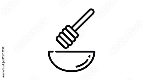 Simple line art icon of a honey dipper in a bowl