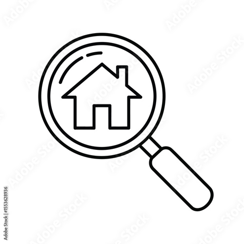 Magnifying glass over a house icon symbolizing real estate search and property inspection