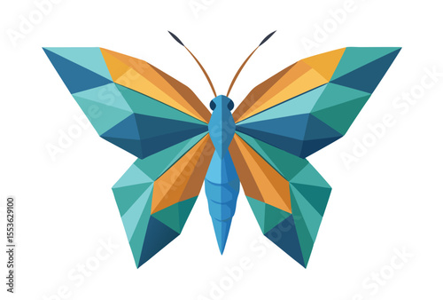 Polygonal Butterfly Icon Illustration in Low Poly Vector Geometric Style