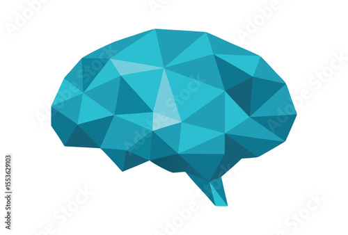 Human Brain Low Poly Vector Geometric Style Polygonal Icon for Science and Medical Design