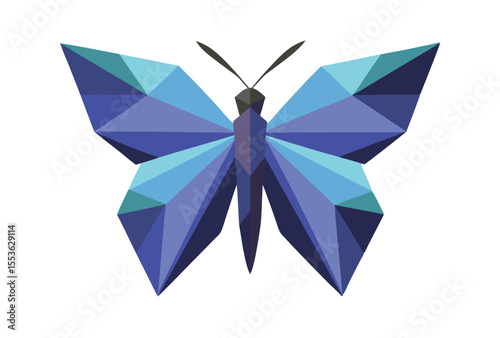 Polygonal Butterfly Icon Illustration in Low Poly Vector Geometric Style