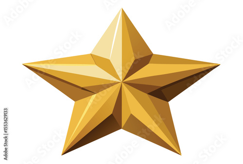 Golden Star Christmas Icon, Low Poly Vector Design in Polygonal Geometric Style