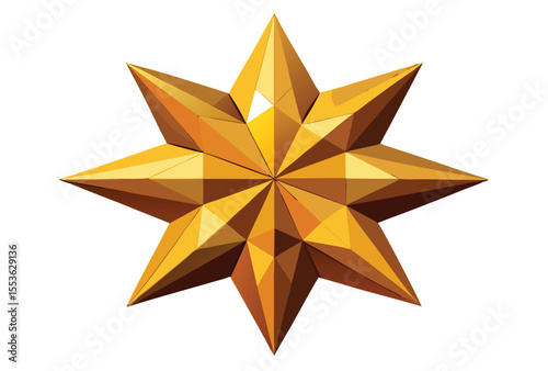 Christmas Golden Star Low Poly Vector, Geometric Polygonal Holiday Decoration Illustration