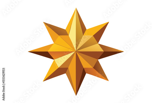 Christmas Golden Star Low Poly Vector, Geometric Polygonal Holiday Decoration Illustration