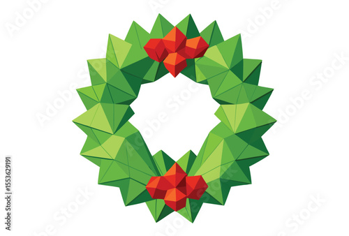 Christmas wreath low poly vector, geometric polygonal holiday decoration clipart