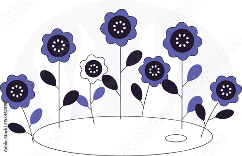 Vector petri dish-style background with tiny flower cells growing and dividing in cartoon form