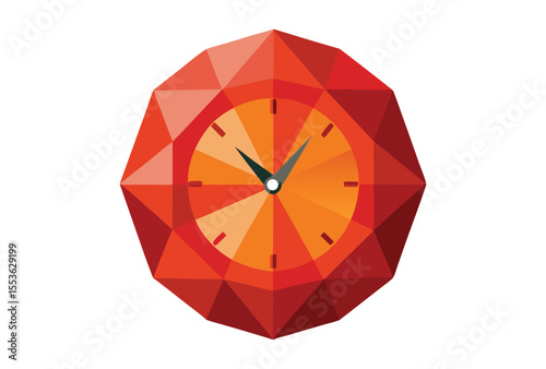 Clock Low Poly Vector, Geometric Polygonal Clock Clipart, Abstract Wall Clock Illustration