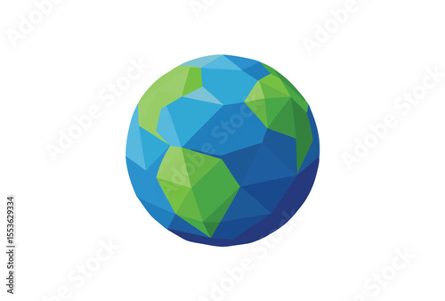 Low Poly Earth Vector Illustration, Geometric Polygonal Style Globe Clipart Design