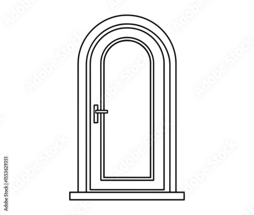 Open door isolated on white background. Minimal line art door illustration.
