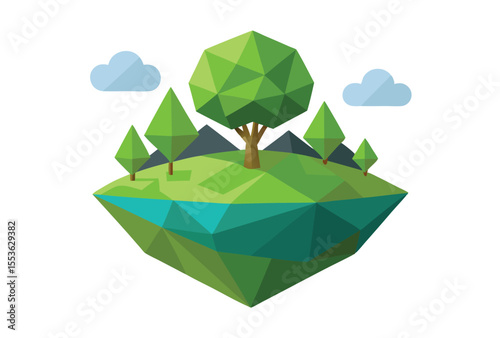 Polygonal Ecology Vector Art, Low Poly Nature Illustration in Geometric Style Clipart