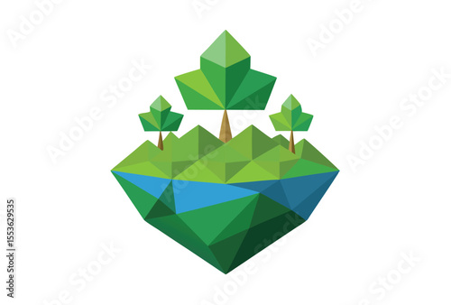 Ecology Low Poly Vector Clipart Illustration, Geometric Polygon Style Nature Concept Design