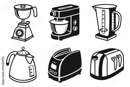 Kitchen appliances icons isolated on white background