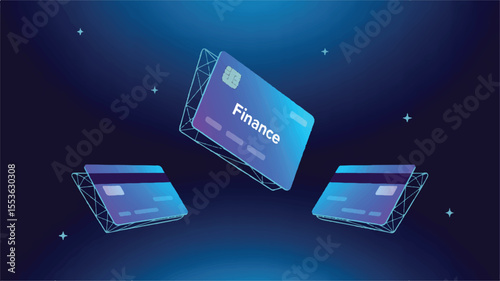 Finance Credit Card: A sleek and modern digital illustration of finance credit card floats in a dynamic arrangement, embodying the future of financial transaction.