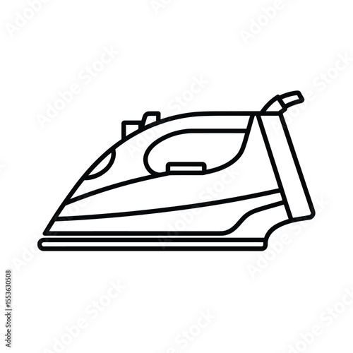 Simple black line drawing of a modern steam iron on a white background