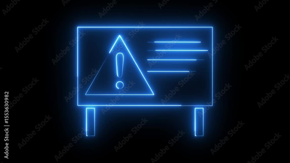 Glowing neon blue color warning attention icon animation danger ...