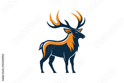 Isolated deer stands proudly with striking orange and blue colors against a plain background