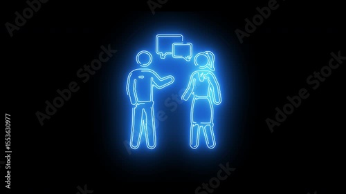 Two business people discussing data and strategy under glowing blue digital interface