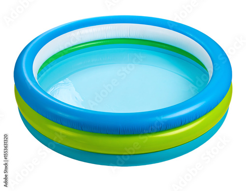 Colorful inflatable pool for summer fun.