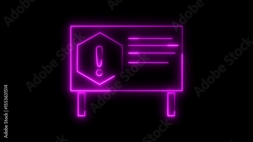 Glowing neon pink color warning attention icon animation danger emergency sign stop sign symbol with black background