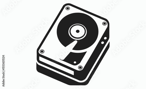 hard drive icon, storage device vector, disk symbol graphic, external memory illustration, black white design
