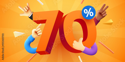 70 percent Off. Discount creative composition. Product presentation, mock up, podium. Sale banner and poster. Vector illustration.