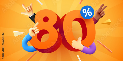 80 percent Off. Discount creative composition. Product presentation, mock up, podium. Sale banner and poster. Vector illustration.