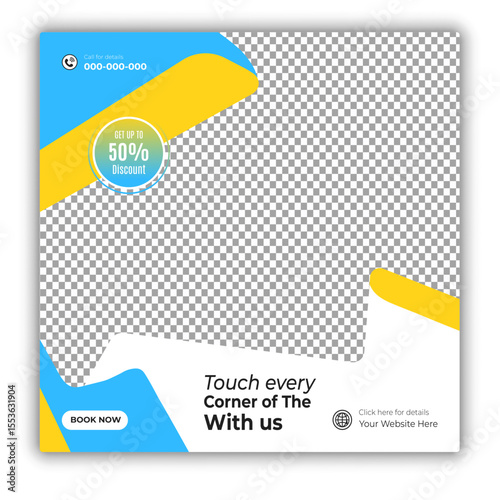 Travel and tour social media posts and web banner square design template