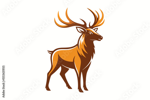 Majestic stag boasts large antlers with elegance and confidence in its fullbody side view