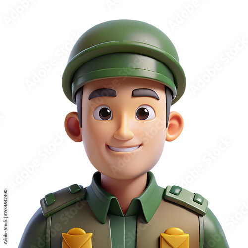 3d happy military character on transparent background