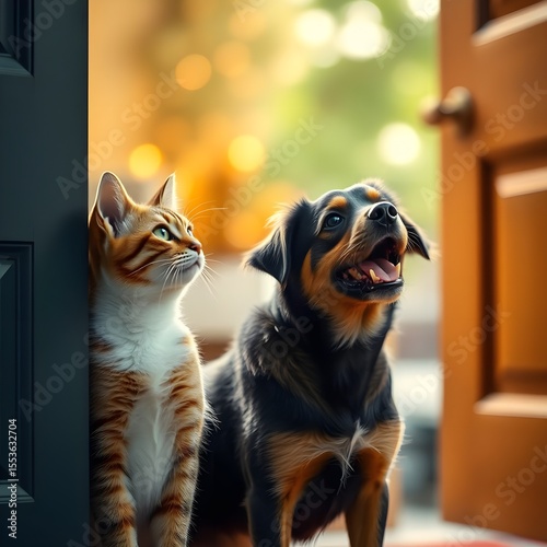 cat and dog at door