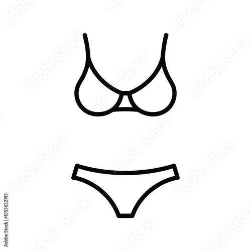 Simple outline drawing of a bikini set with a bra and underwear on a white background
