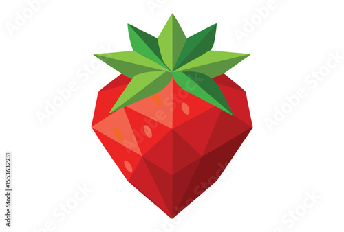 Low Poly Strawberry Vector Art, Geometric Polygonal Red Fruit Icon Illustration