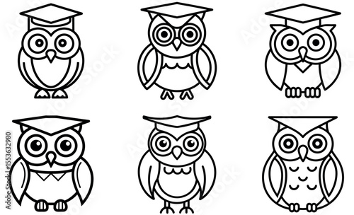 Cute Outline Owls with Graduation Caps for Educational Resources