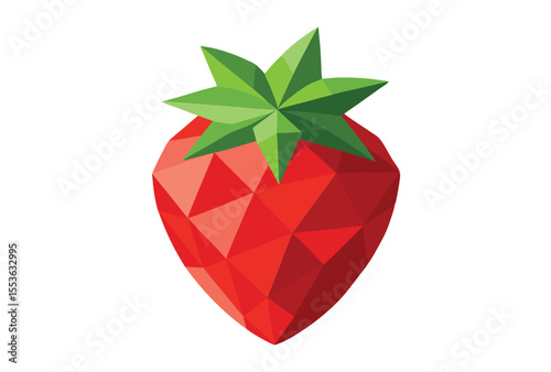 Red Strawberry Low Poly Vector Illustration, Geometric Polygonal Fruit Icon Clipart