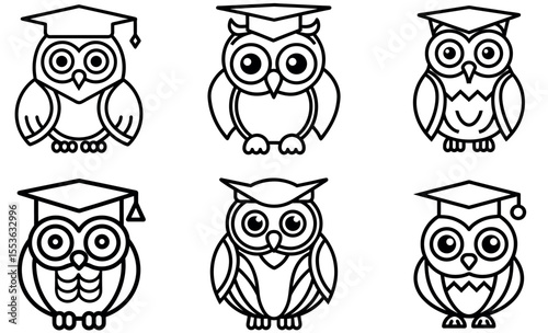 Cute Outline Owls with Graduation Caps for Educational Resources