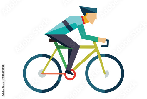 Low poly riding bike vector geometric style, polygonal riding cycling illustration clipart.
