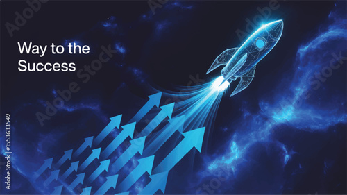Way to the Success: A dynamic illustration of a rocket soaring towards a celestial landscape, symbolizing aspirations and achieving goals. This powerful visual speaks to ambition, innovation.