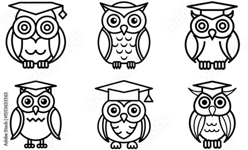 Cute Outline Owls with Graduation Caps for Educational Resources