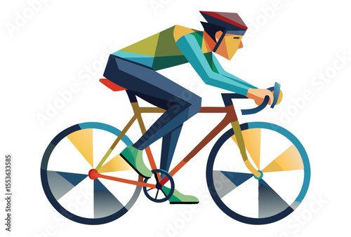 Low poly riding bike vector geometric style, polygonal riding cycling illustration clipart.