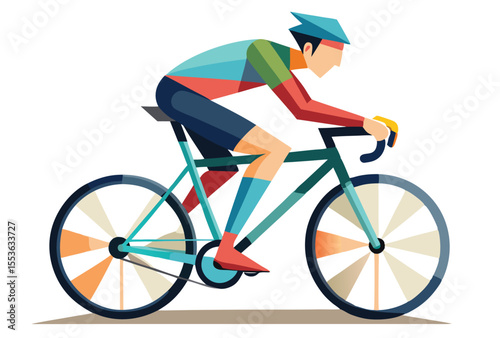 Low poly riding bike vector geometric style, polygonal riding cycling illustration clipart.