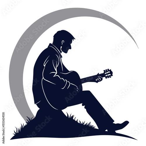Silhouette of a Man Playing Guitar Under the Moon A Nocturnal Melody