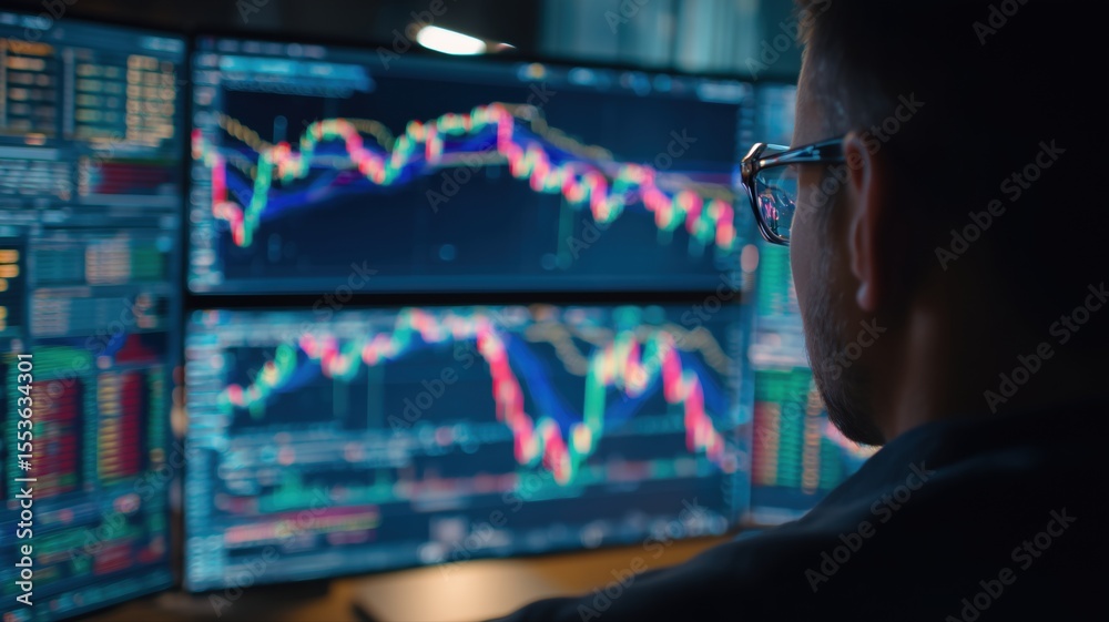 Fototapeta premium Financial analyst monitoring real-time stock charts