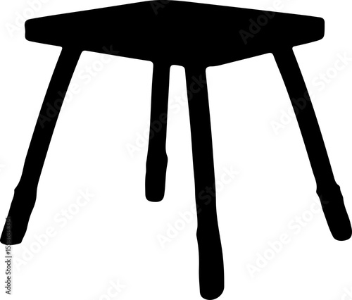 Simple black silhouette of a rustic four-legged stool, perfect for minimalist furniture design, home decor concepts, and illustrative graphic elements isolated.