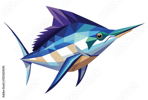 Low poly swordfish vector geometric fish, polygonal swordfish icon illustration.